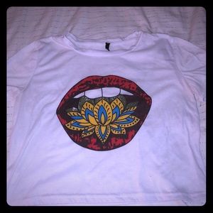 White graphic crop top